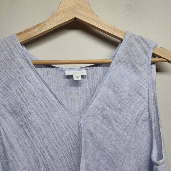 J. Jill Pure Jill Linen Top Women Size M Blue Sleeveless Sheer Breathable Casual - Picture 2 of 8